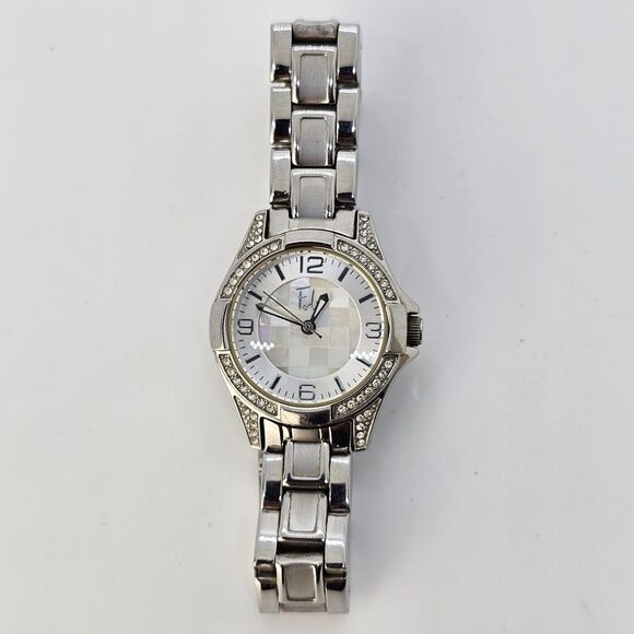 Folio Women's Watch 26MM Gray Tone Case Bracelet Crystal Bezel 5.75" New Battery - Picture 3 of 13